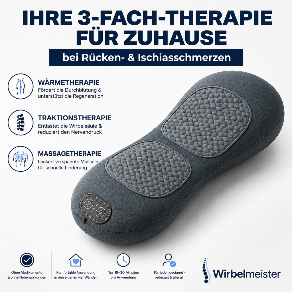 Wirbelmeister — 3-in-1 Rückenmassagegerät mit Tiefenwärme, Dehnung & Punktmassage