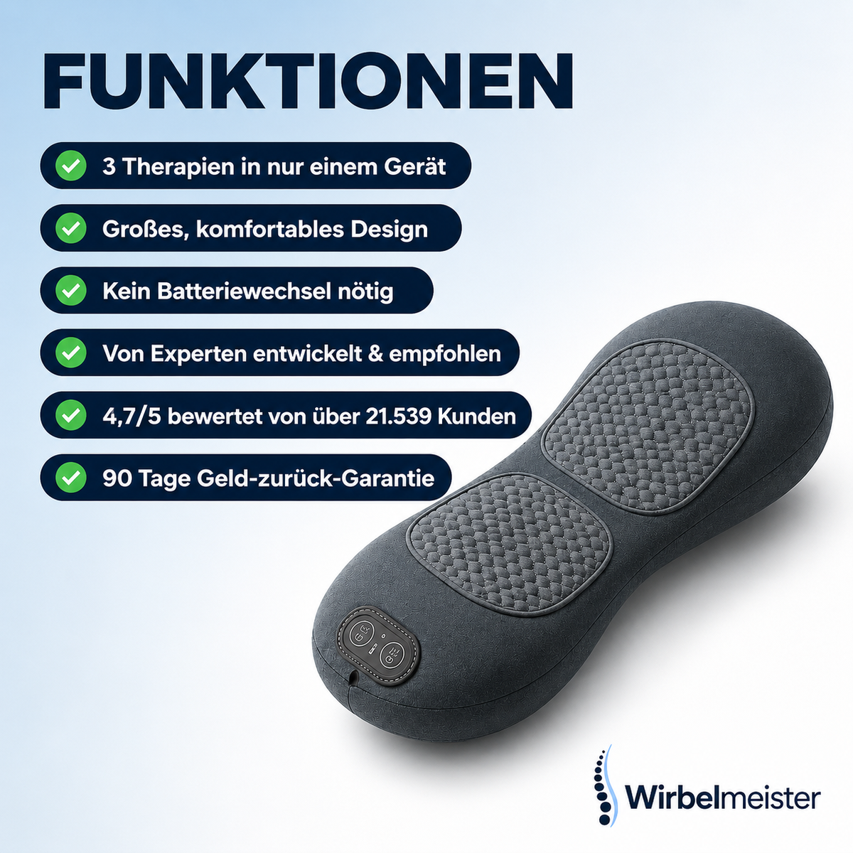 Wirbelmeister — 3-in-1 Rückenmassagegerät mit Tiefenwärme, Dehnung & Punktmassage