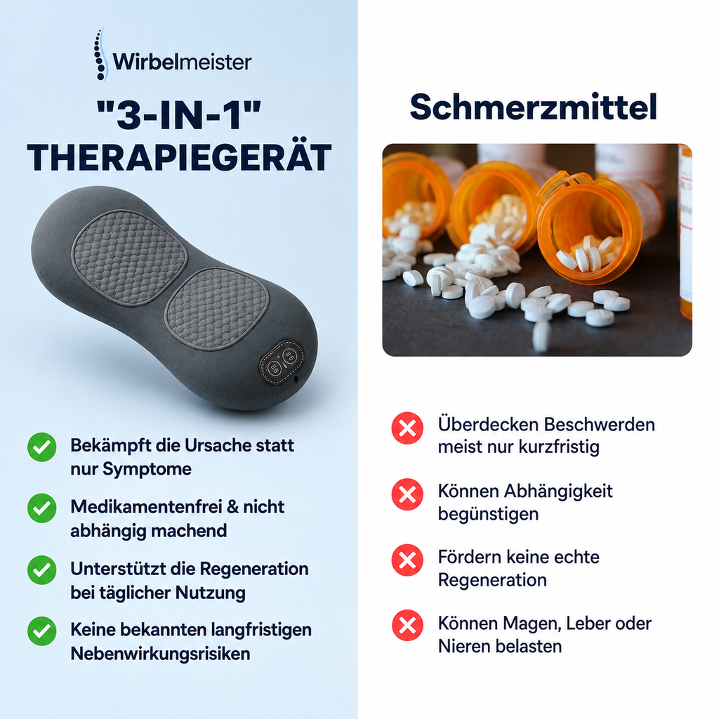 Wirbelmeister — 3-in-1 Rückenmassagegerät mit Tiefenwärme, Dehnung & Punktmassage