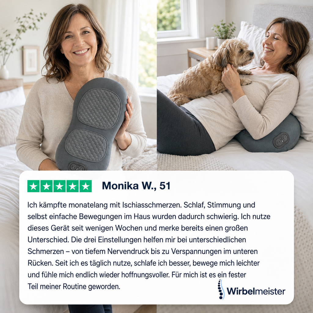 Wirbelmeister — 3-in-1 Rückenmassagegerät mit Tiefenwärme, Dehnung & Punktmassage