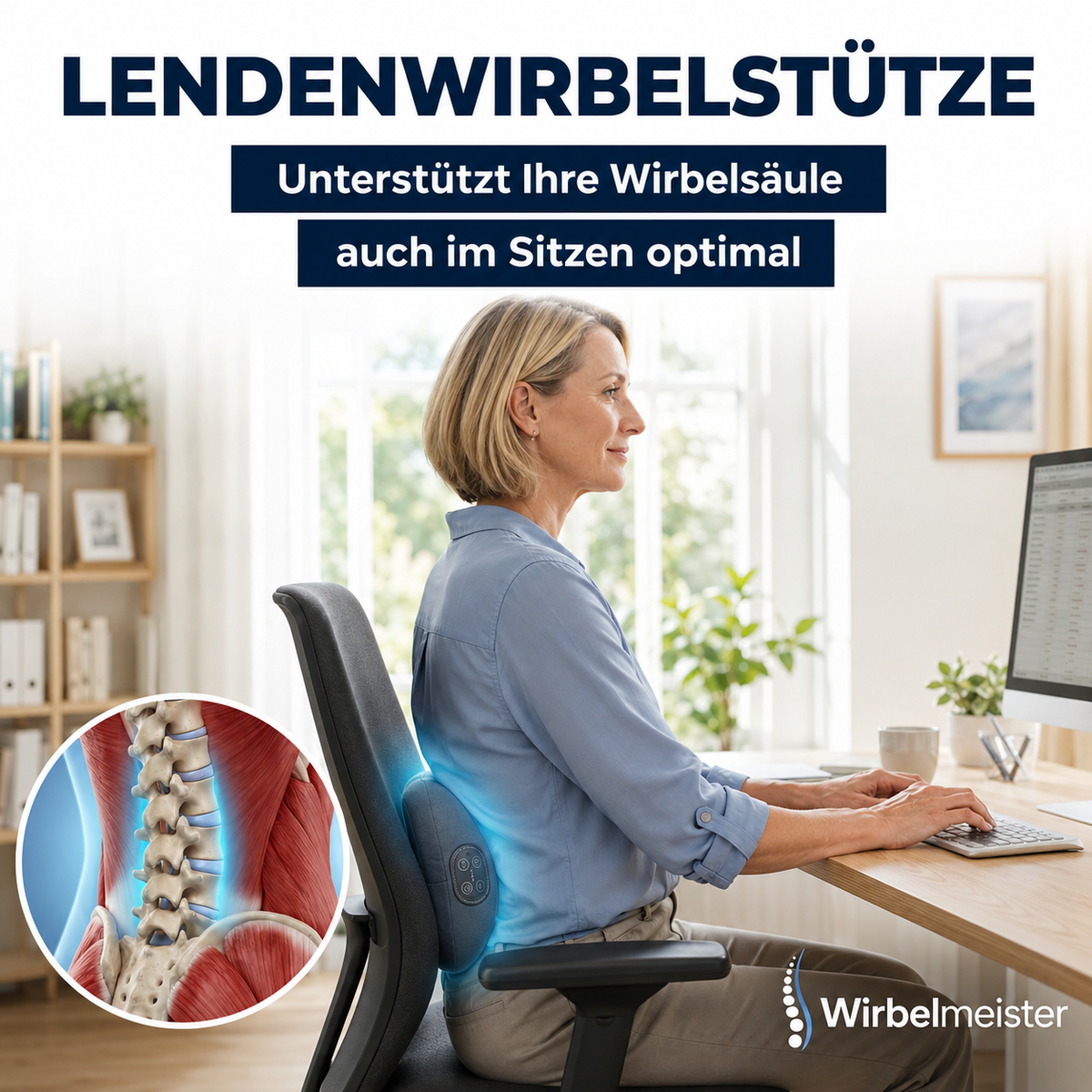 Wirbelmeister — 3-in-1 Rückenmassagegerät mit Tiefenwärme, Dehnung & Punktmassage